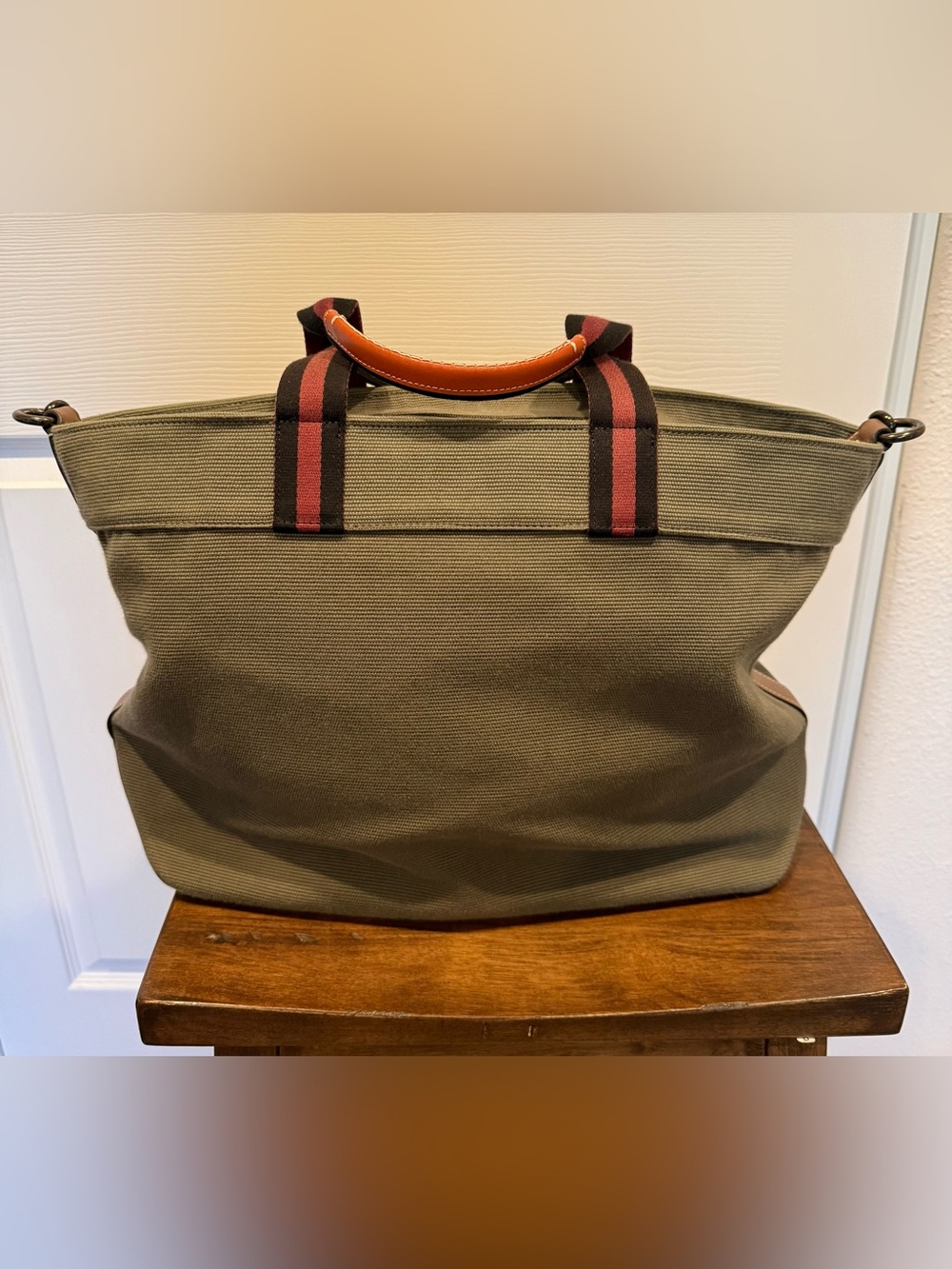 COACH Canvas Tote Bag 38 Olive Green with black & tan trim - style CJ486 - EUC - Picture 6 of 13